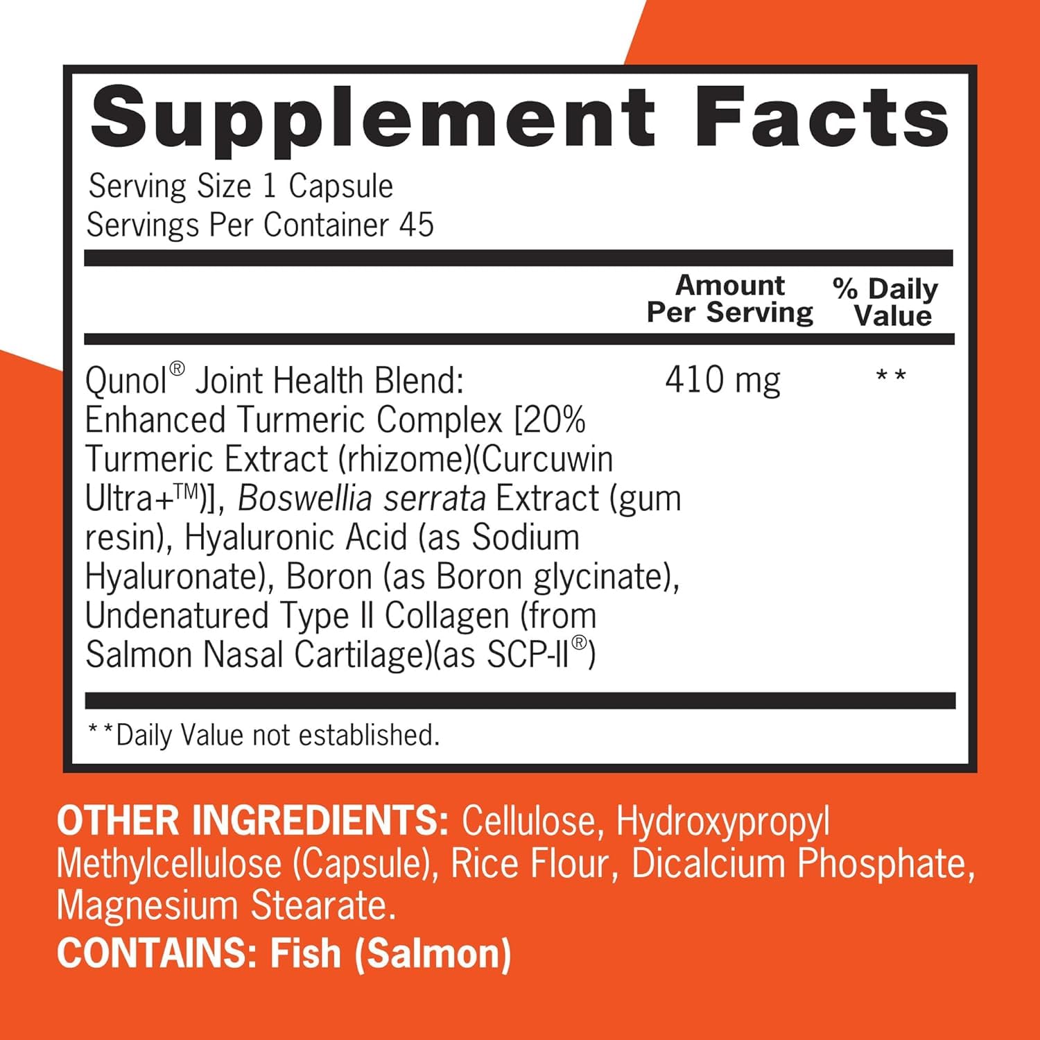 Qunol joint support supplement back label ingredients