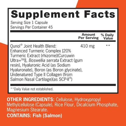 Qunol joint support supplement back label ingredients