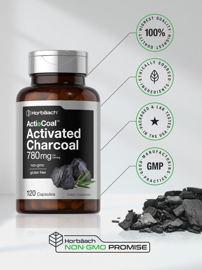 Authentic USA imported Horbaach acti coal capsules for stomach gas.