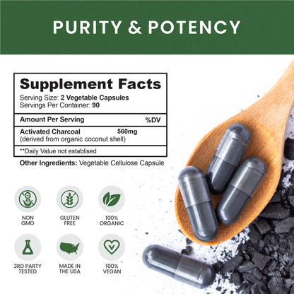 Organic coconut shell derived activated carbon pills for internal body detoxifying