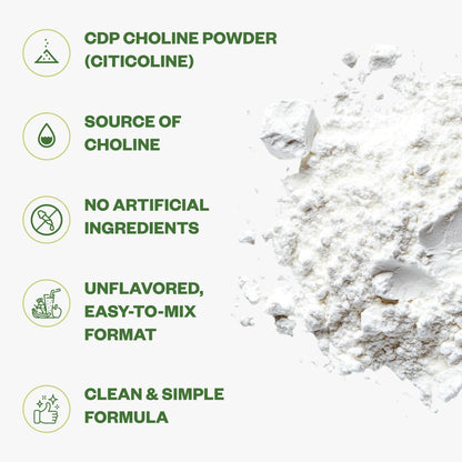 Pure unflavored CDP Choline supplement powder next to the original Purisure resealable bag.