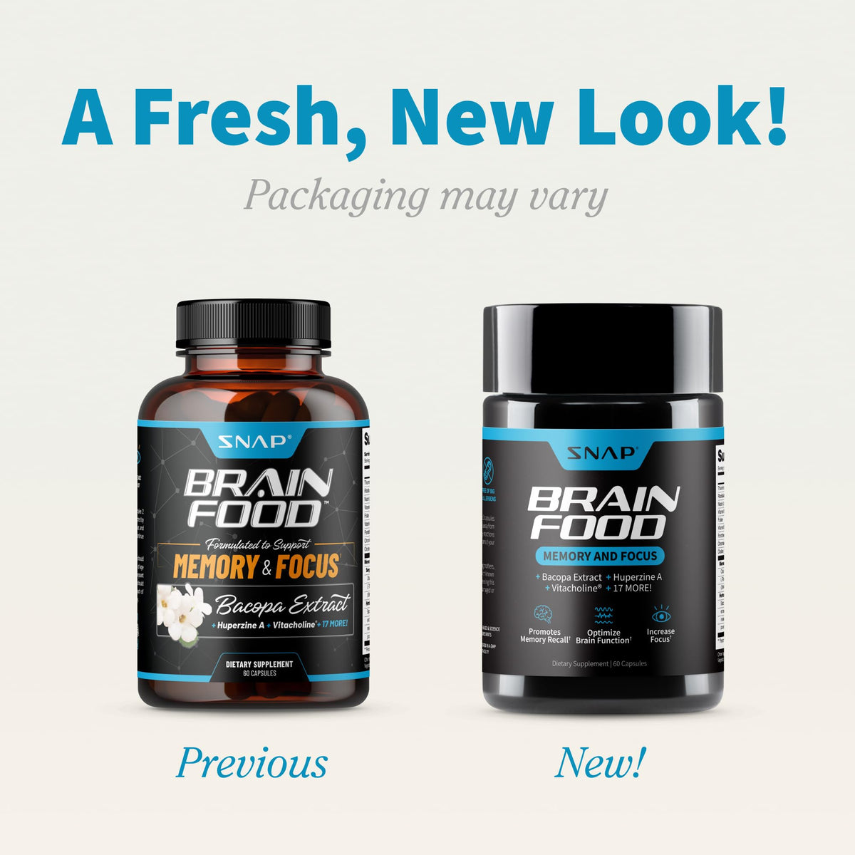 Snap Supplements Brain Food bottle back supplement facts label