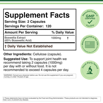 Double Wood Supplements Boswellia Serrata supplement label details