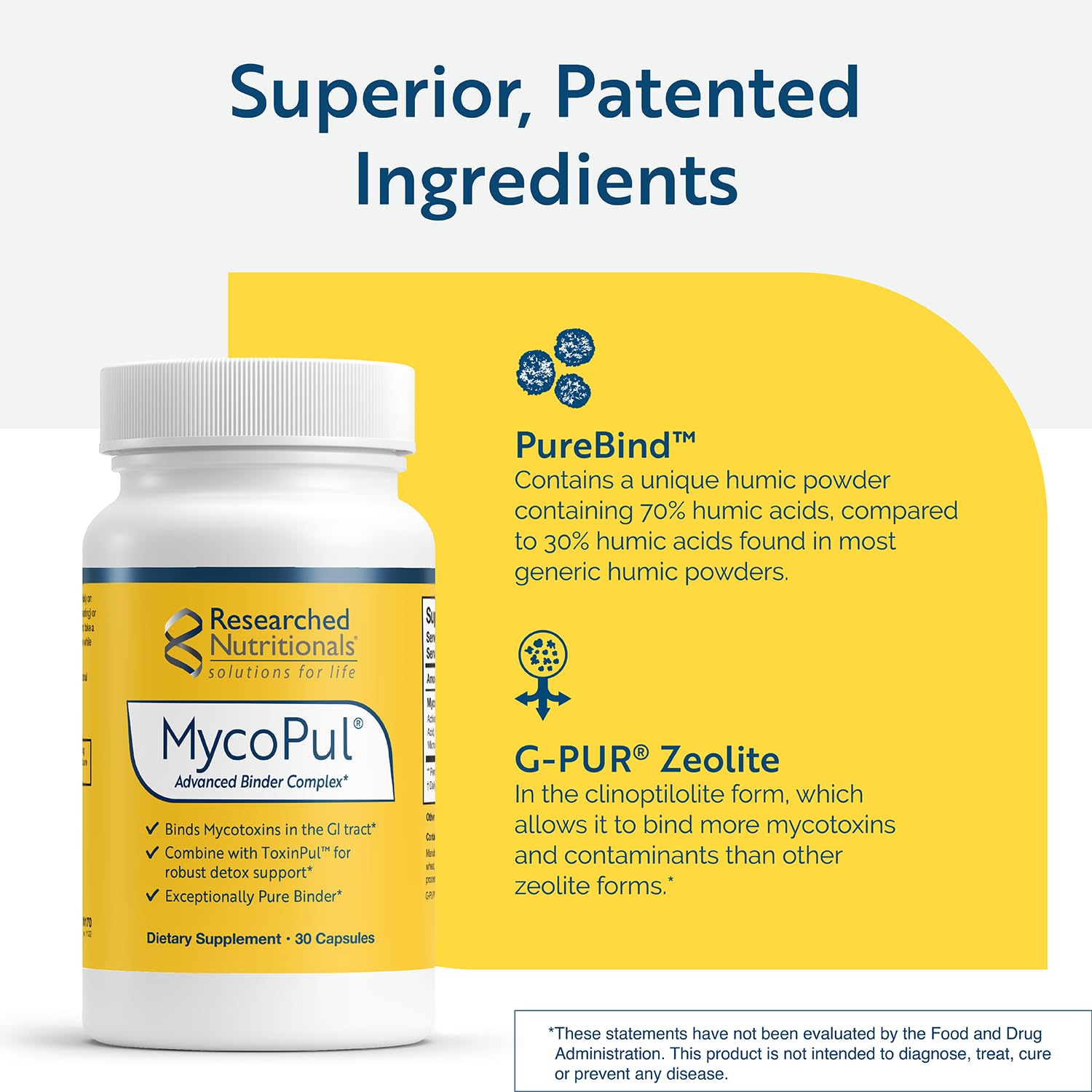 Close-up of the dietary supplement facts panel on the Researched Nutritionals MycoPul 30 count bottle