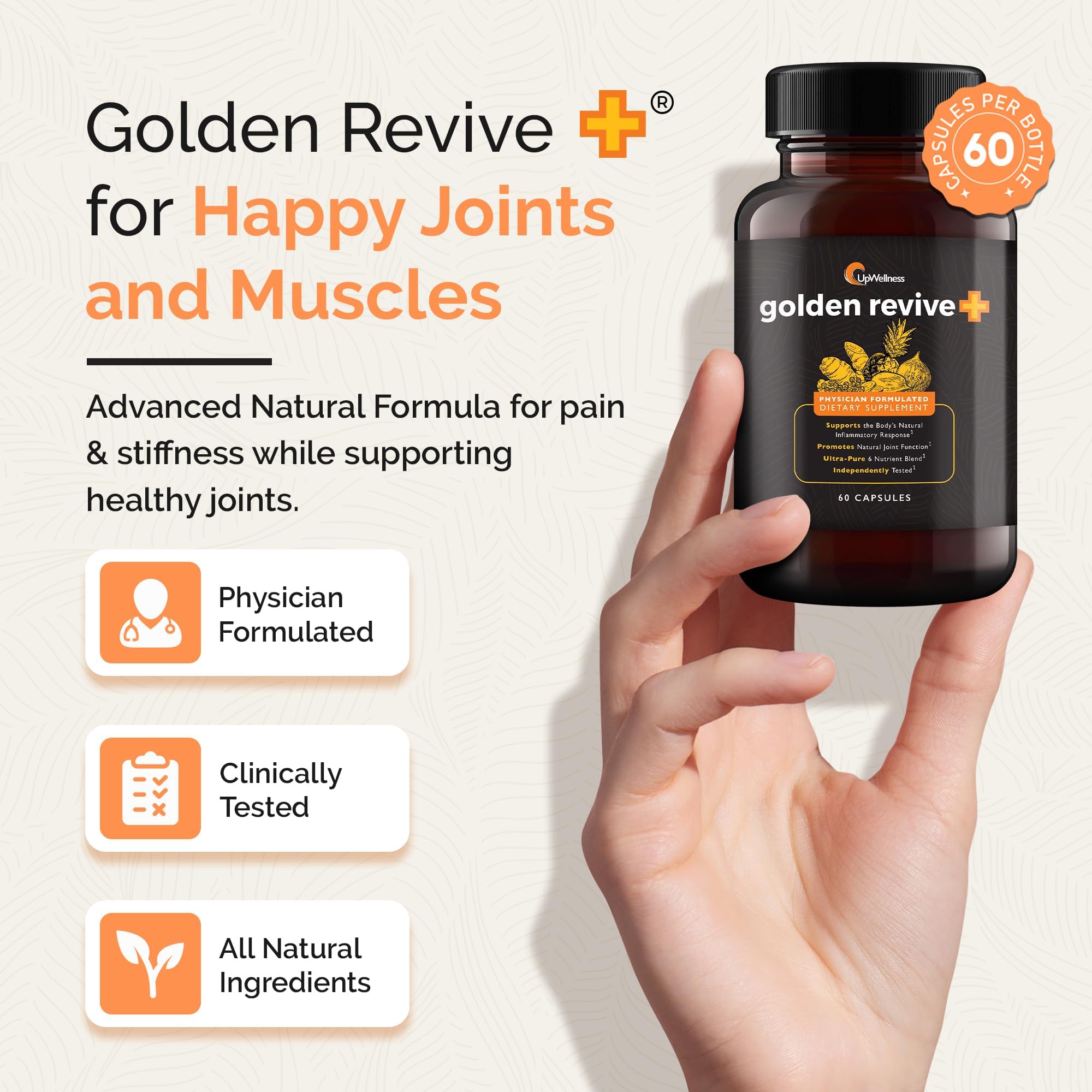 Back of UpWellness Golden Revive Plus bottle showing ingredient list