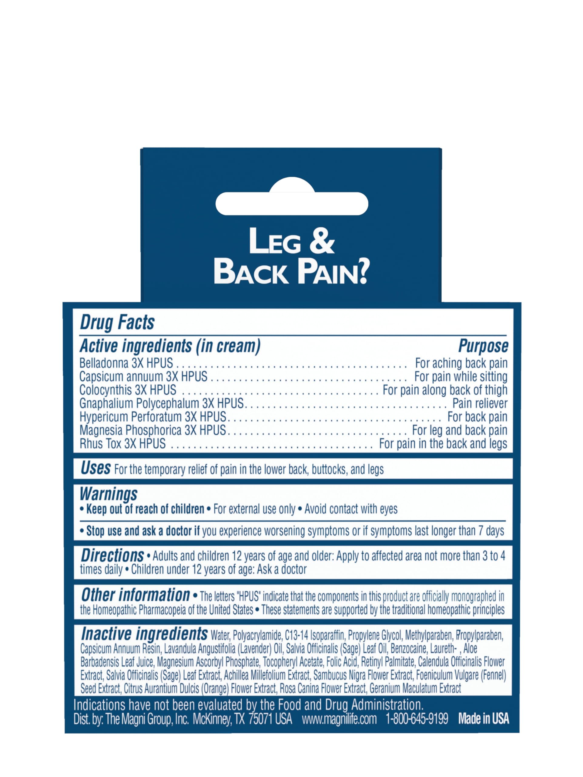 Authentic MagniLife USA imported pain relief cream label details