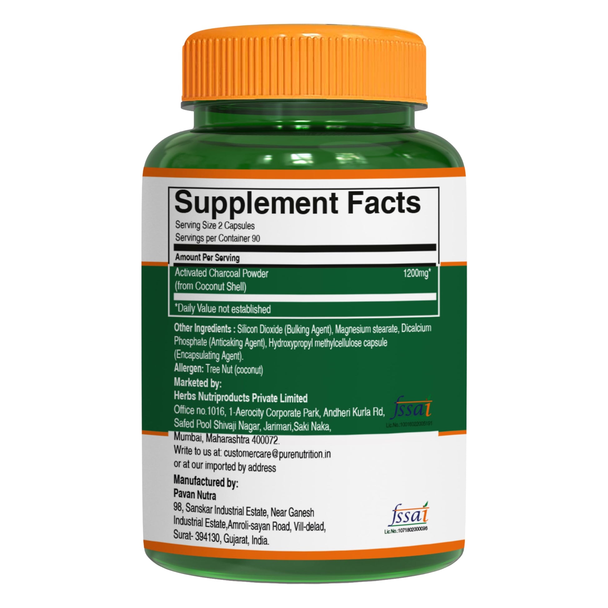 Pure Nutrition Activated Charcoal non GMO gluten free gut wellness vegetarian capsules