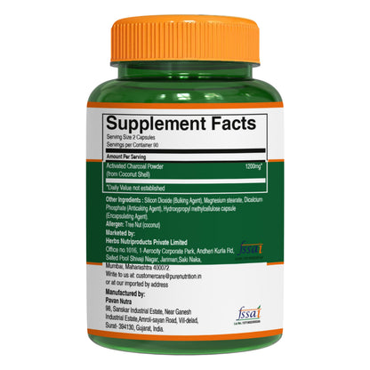 Pure Nutrition Activated Charcoal non GMO gluten free gut wellness vegetarian capsules