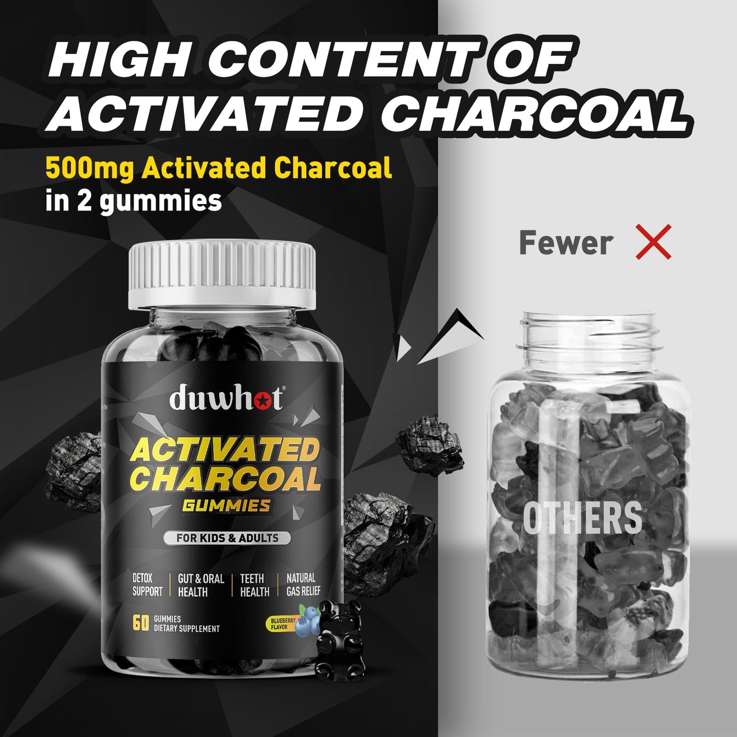 Organic coconut shell charcoal gummies for kids and adults gut health
