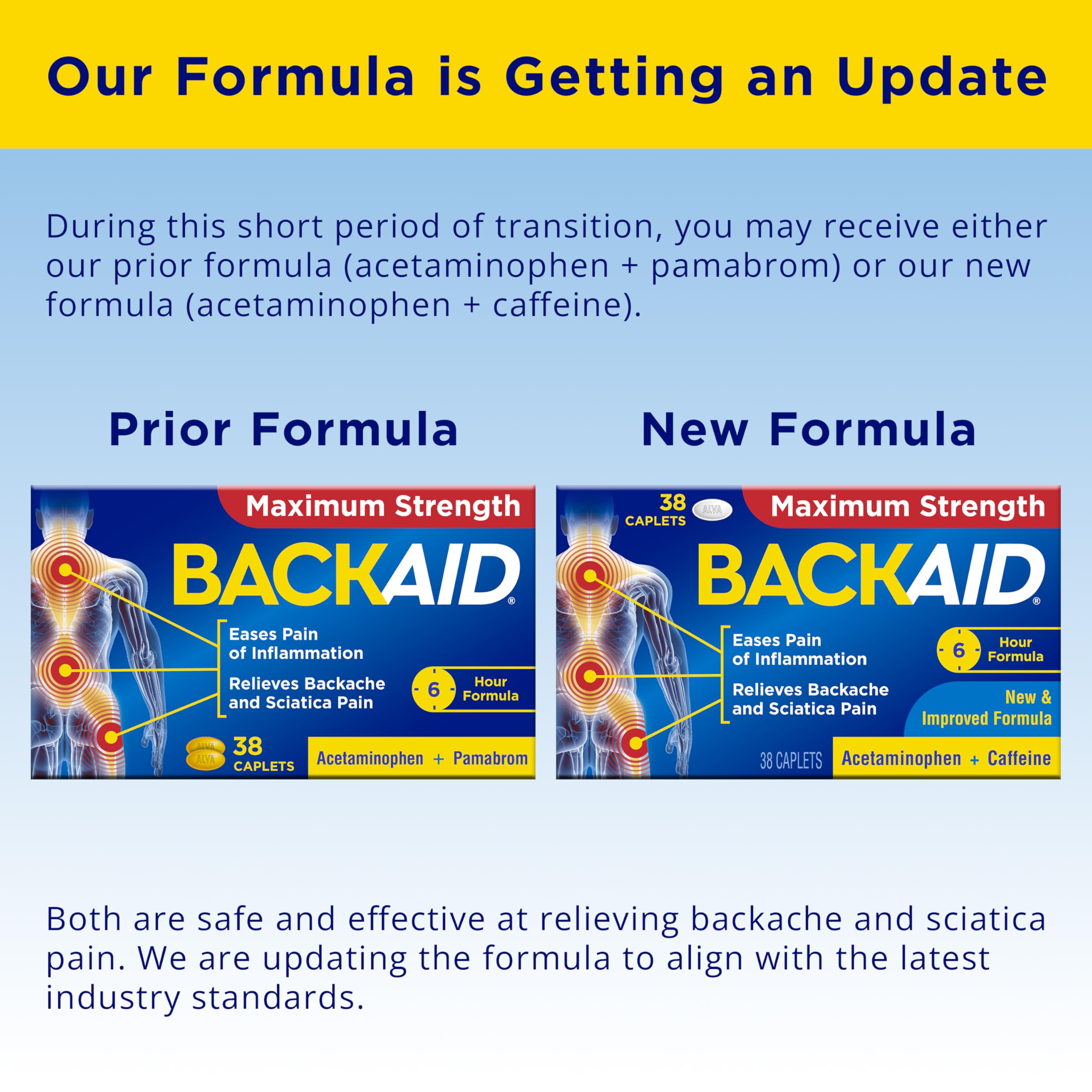 Backaid Maximum Strength back pain relief caplets supplement facts label