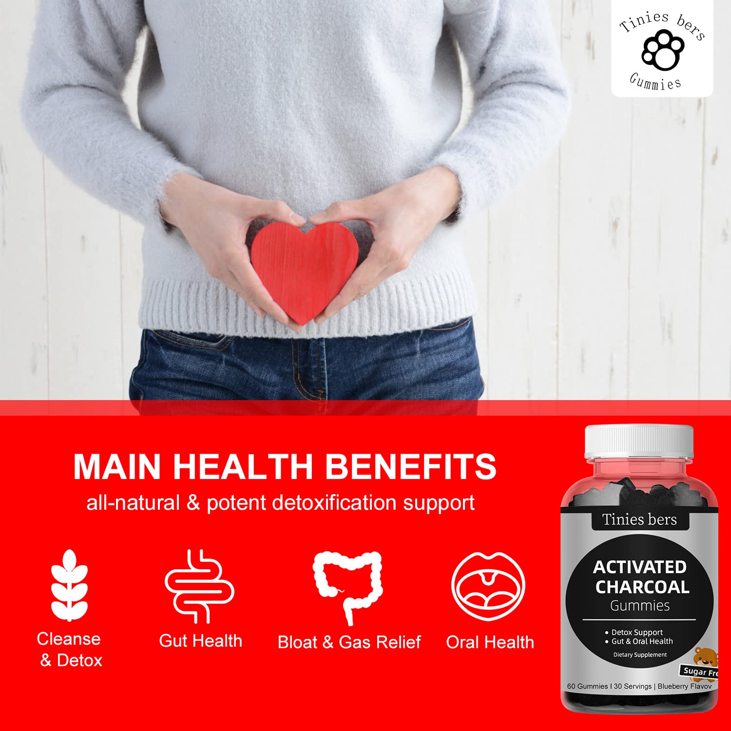Tinies Bers charcoal supplements 400mg coconut source chewable vegan pectin gummies