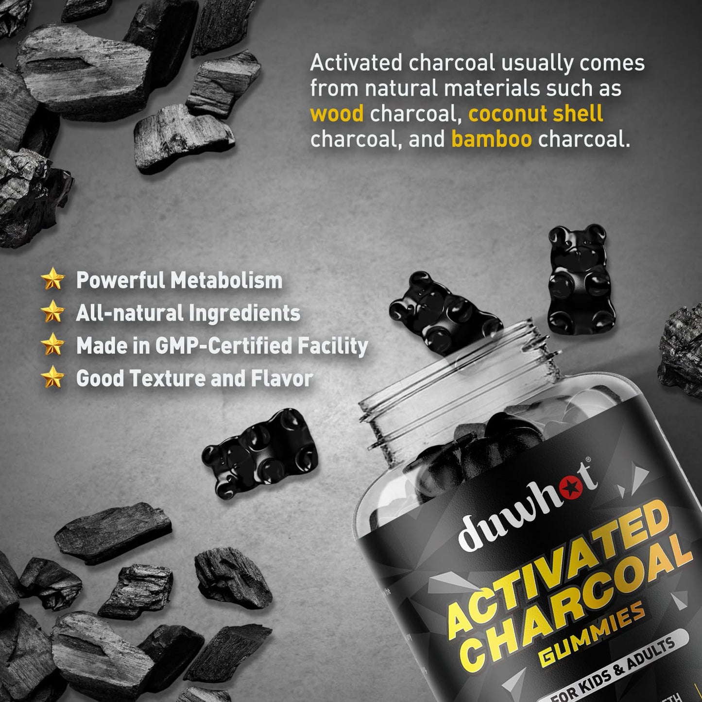 Duwhot blueberry flavored activated charcoal gummies for family wellness