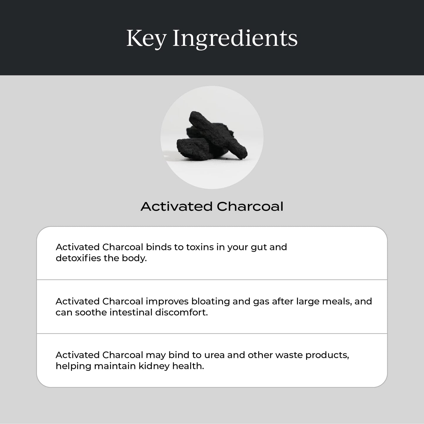 Back packaging of Cymbiotika activated charcoal showing lemon cream ingredients