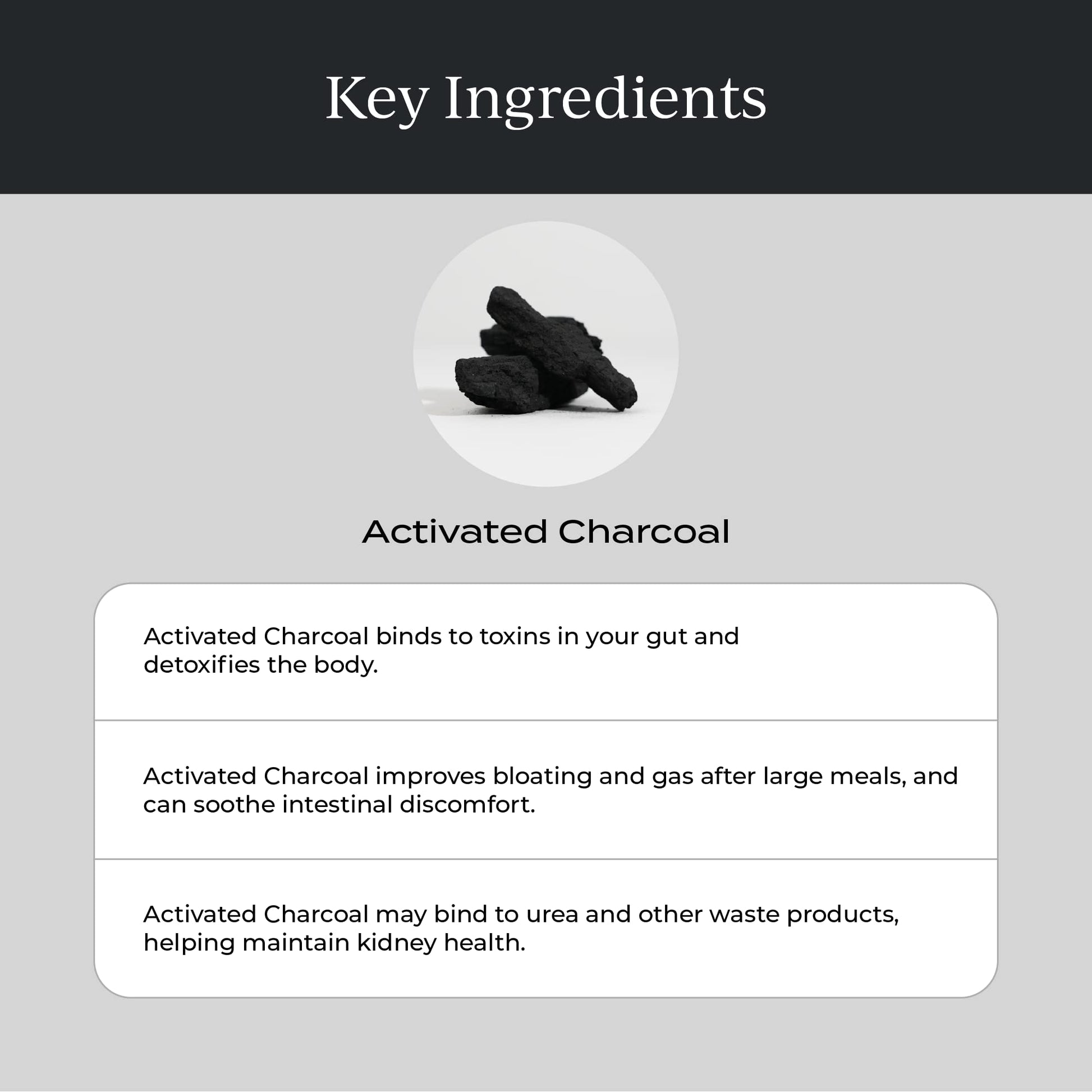 Back packaging of Cymbiotika activated charcoal showing lemon cream ingredients