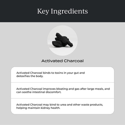 Back packaging of Cymbiotika activated charcoal showing lemon cream ingredients