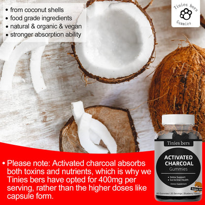 Tinies Bers sixty count activated charcoal gummies nutritional facts and ingredients