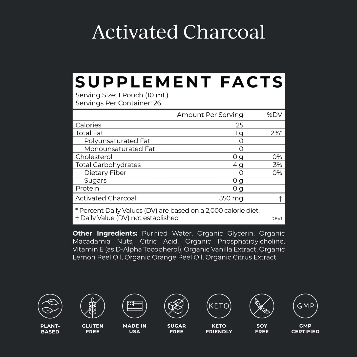 Single serving Cymbiotika charcoal pouch being squeezed for daily cleanse