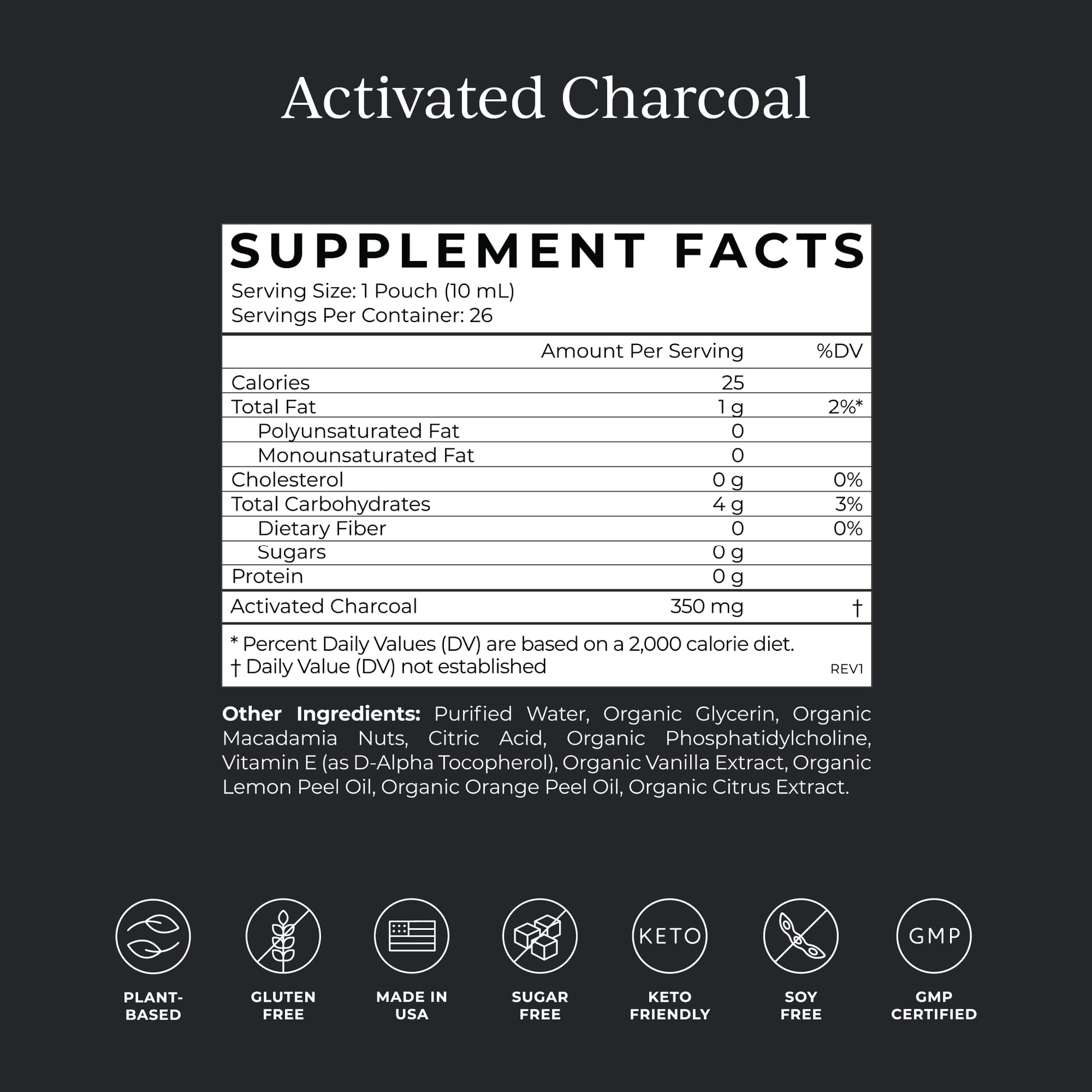 Single serving Cymbiotika charcoal pouch being squeezed for daily cleanse