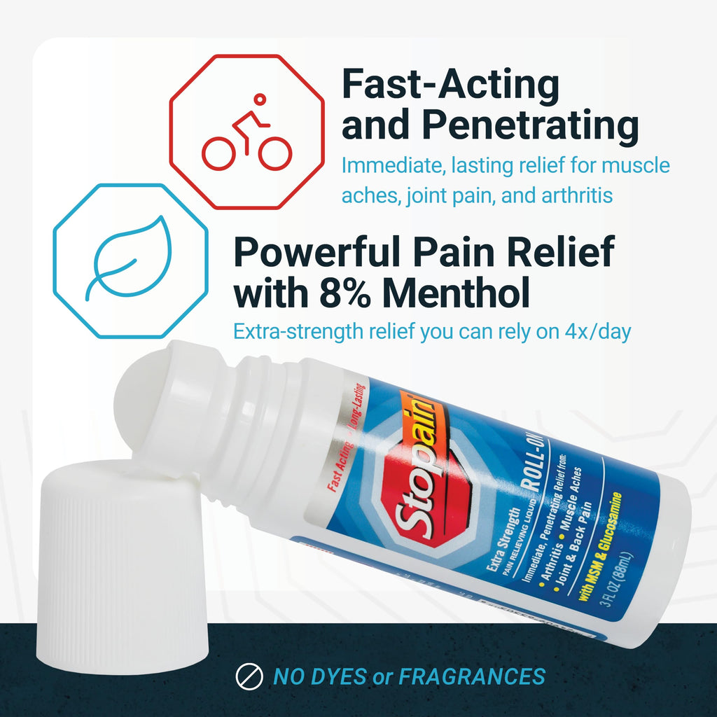 Stopain roll on applicator head for targeted pain relief