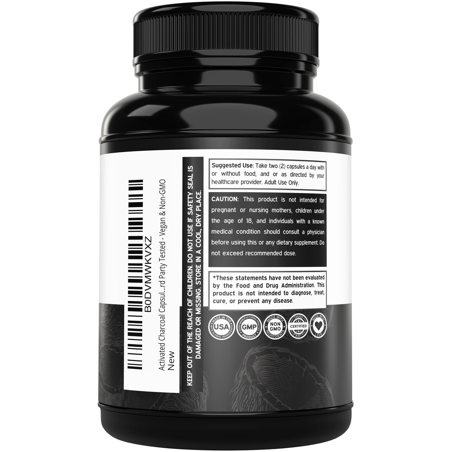 Premium organic charcoal capsules from coconut shells for digestive health and gas relief