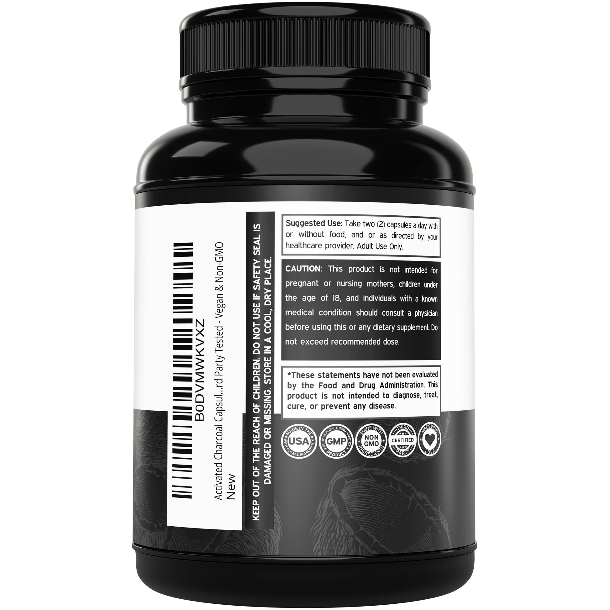 Premium organic charcoal capsules from coconut shells for digestive health and gas relief