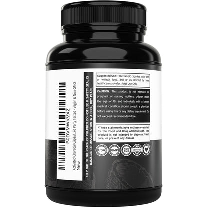 Premium organic charcoal capsules from coconut shells for digestive health and gas relief
