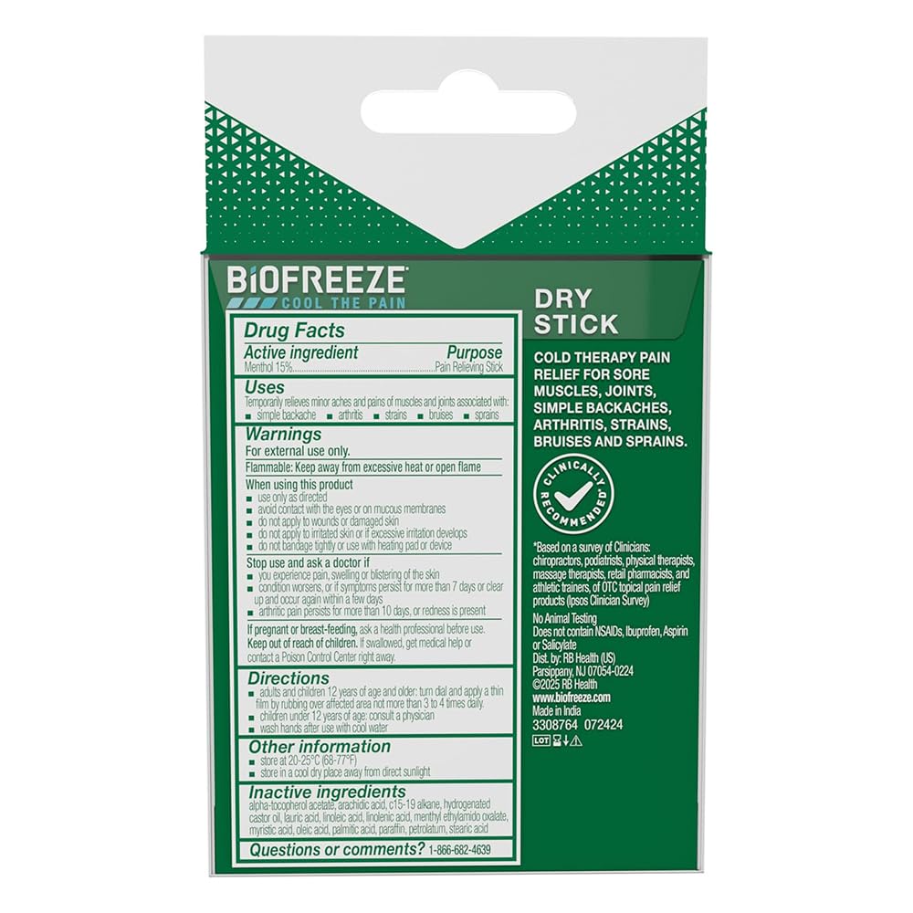 Side view of Biofreeze dry stick showing application mechanism
