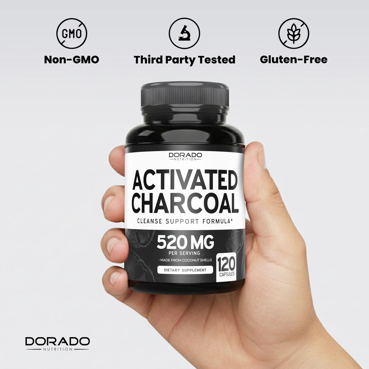 Gluten free and allergen free activated charcoal pills for men and women