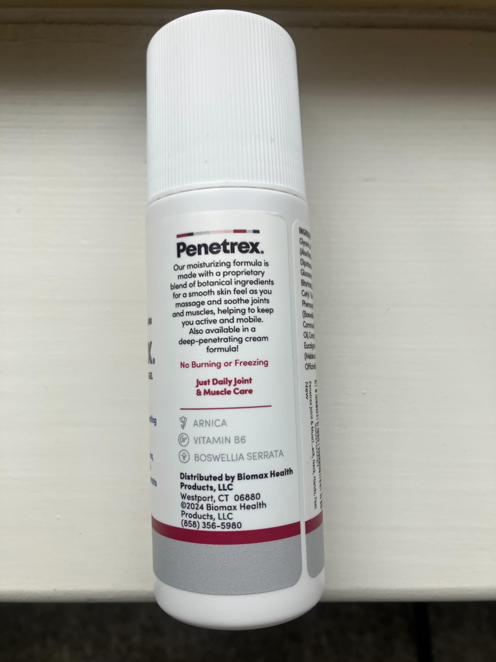 Back view of Penetrex 3 fluid ounce gel bottle with ingredient information