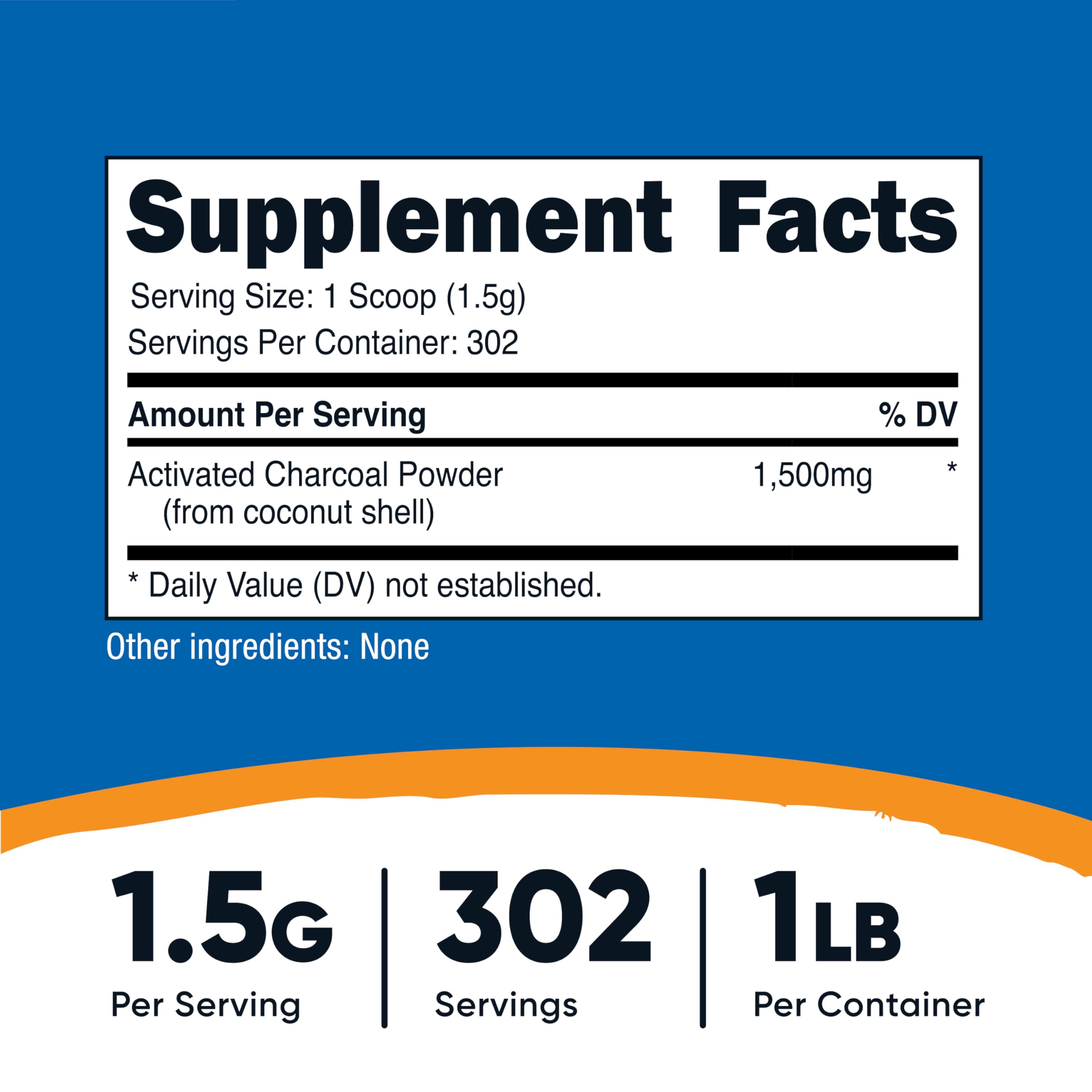 Nutricost food grade charcoal powder supplement nutritional facts label