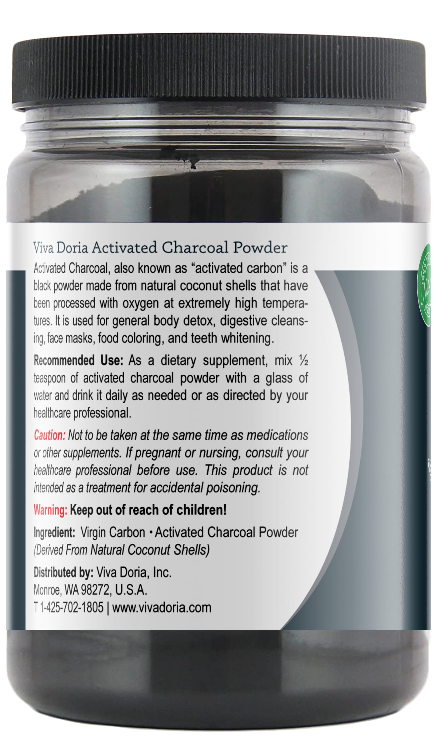 Viva Doria coconut shell charcoal powder fine black texture for detox face mask