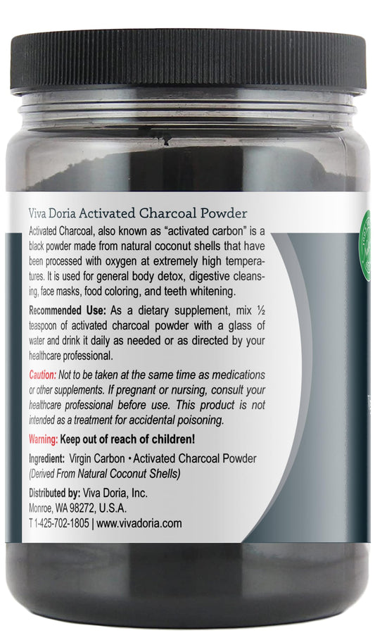 Viva Doria coconut shell charcoal powder fine black texture for detox face mask