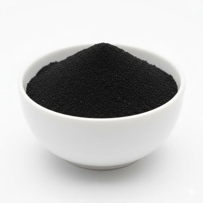 Back view of Herbs Botanica charcoal powder showcasing nutritional usage guidelines