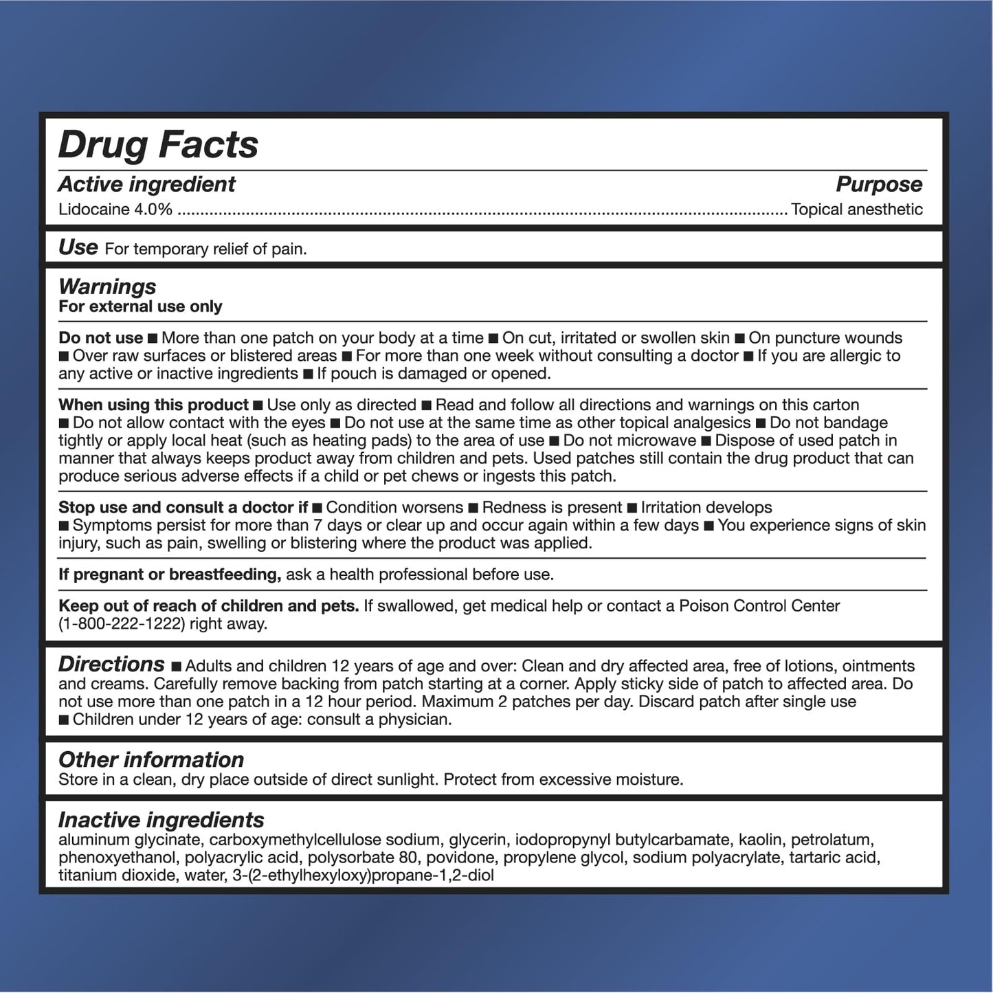 TheraCare 4 percent lidocaine patch packaging showing 6 count quantity