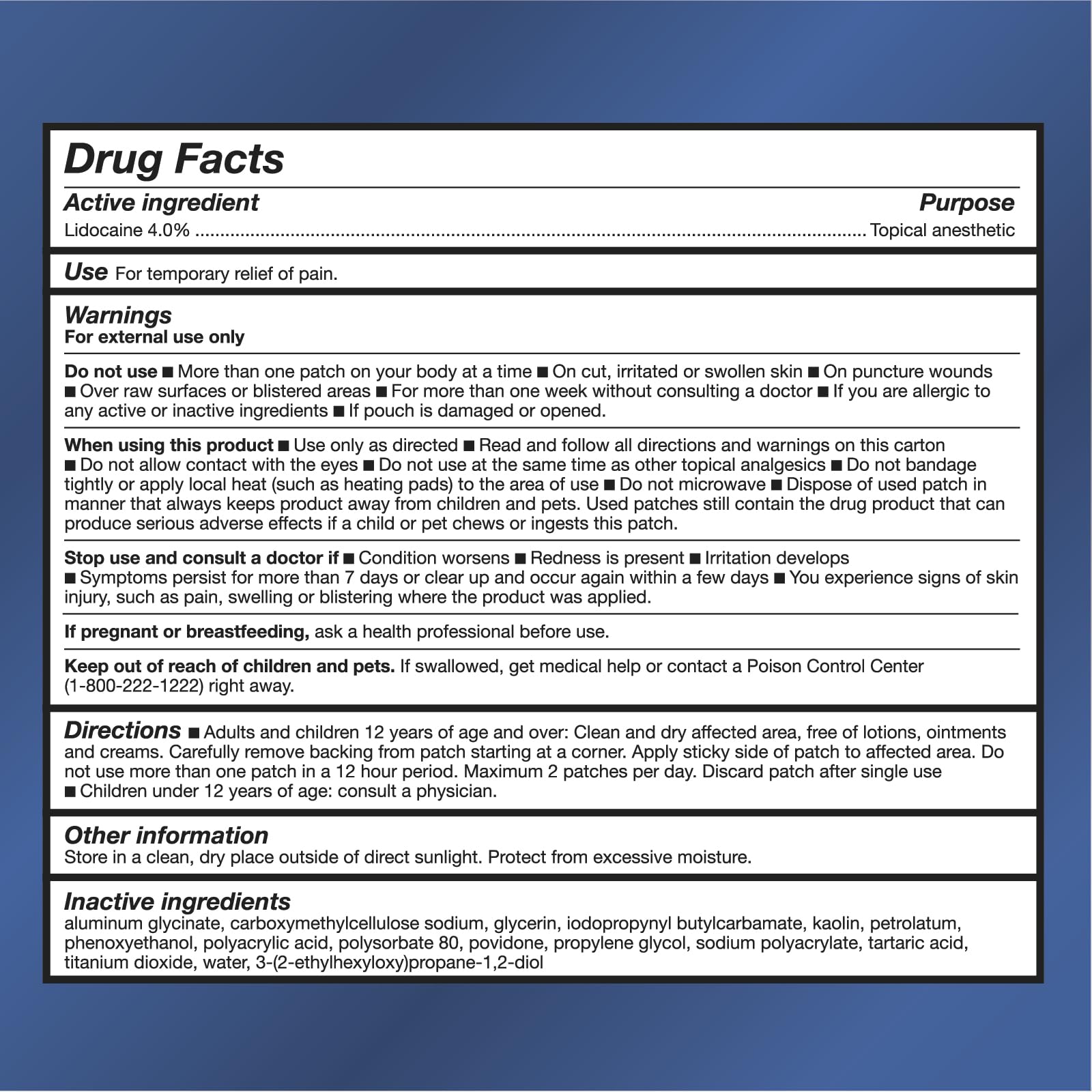 TheraCare 4 percent lidocaine patch packaging showing 6 count quantity