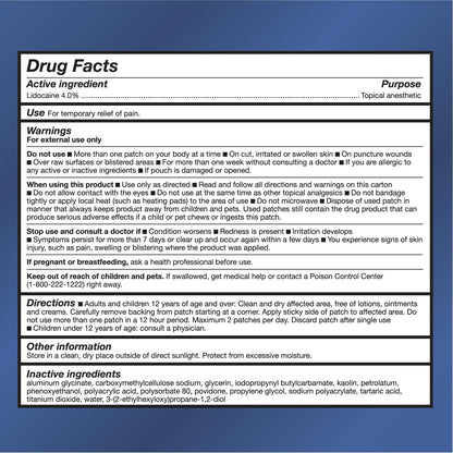 TheraCare 4 percent lidocaine patch packaging showing 6 count quantity