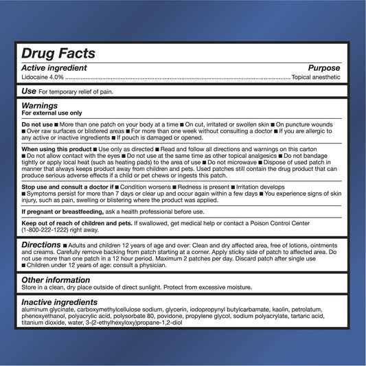TheraCare 4 percent lidocaine patch packaging showing 6 count quantity