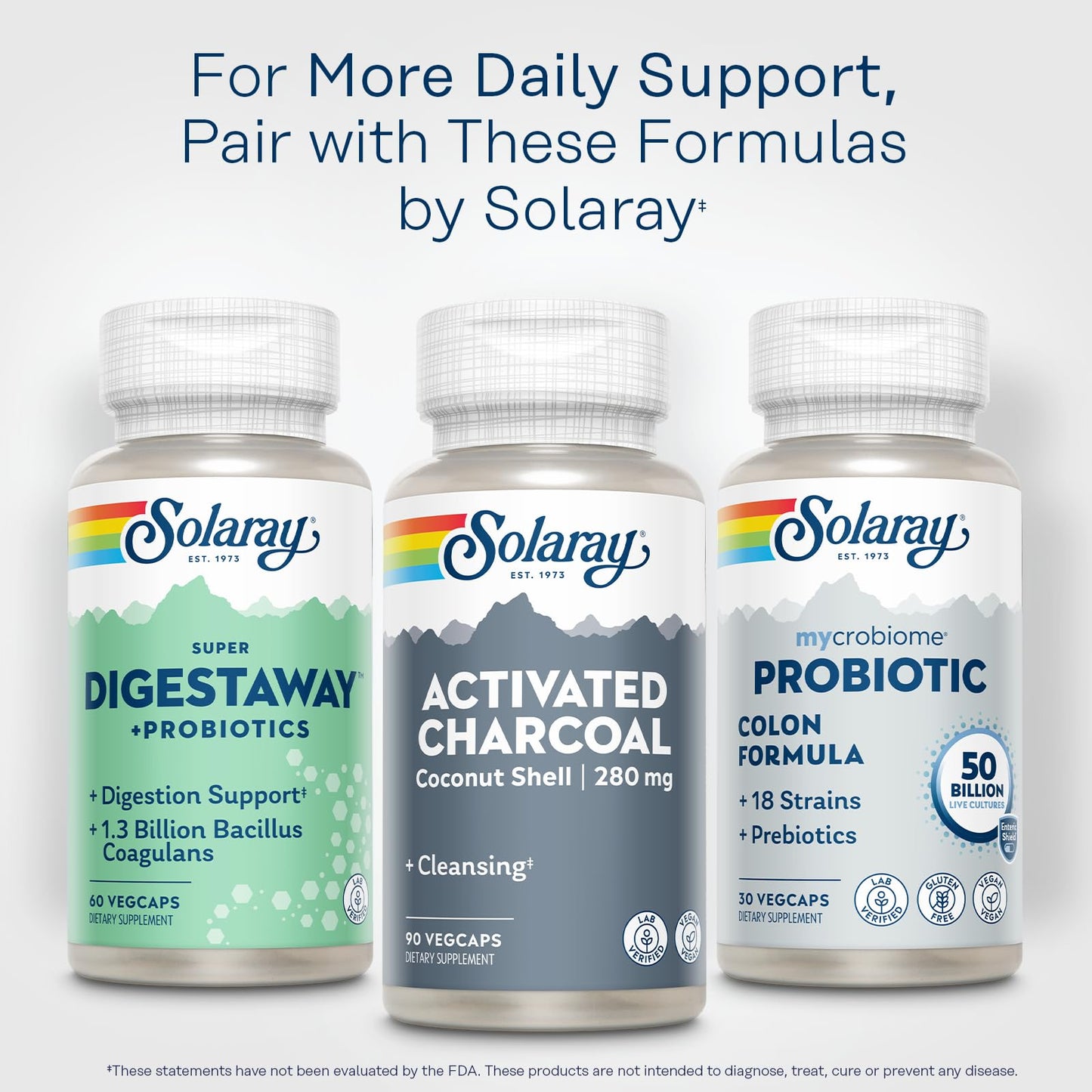 Lab verified Solaray activated coconut charcoal 90 count bottle on clean background.