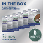 TheraCare lidocaine patch applied to a person's shoulder for illustrative purposes