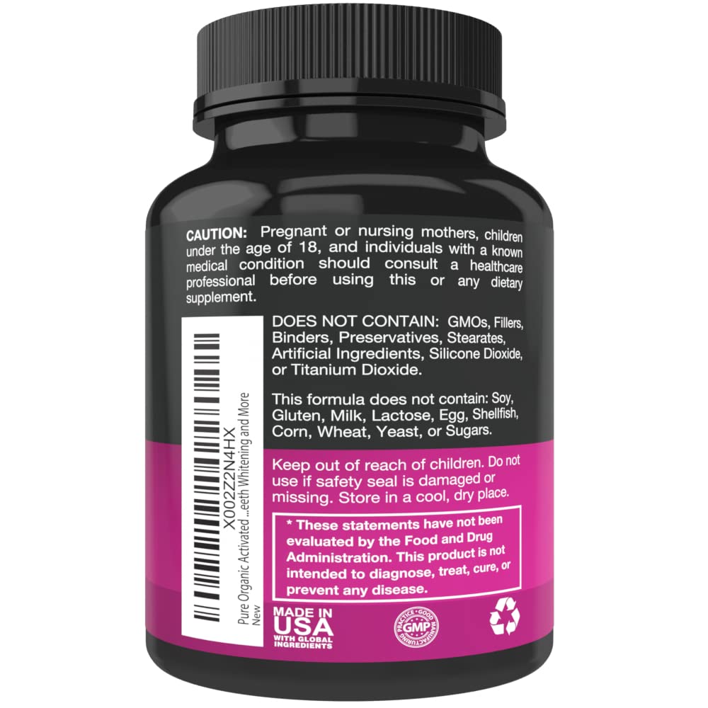 Purest Vantage organic coconut shell charcoal 600 milligrams veggie capsules