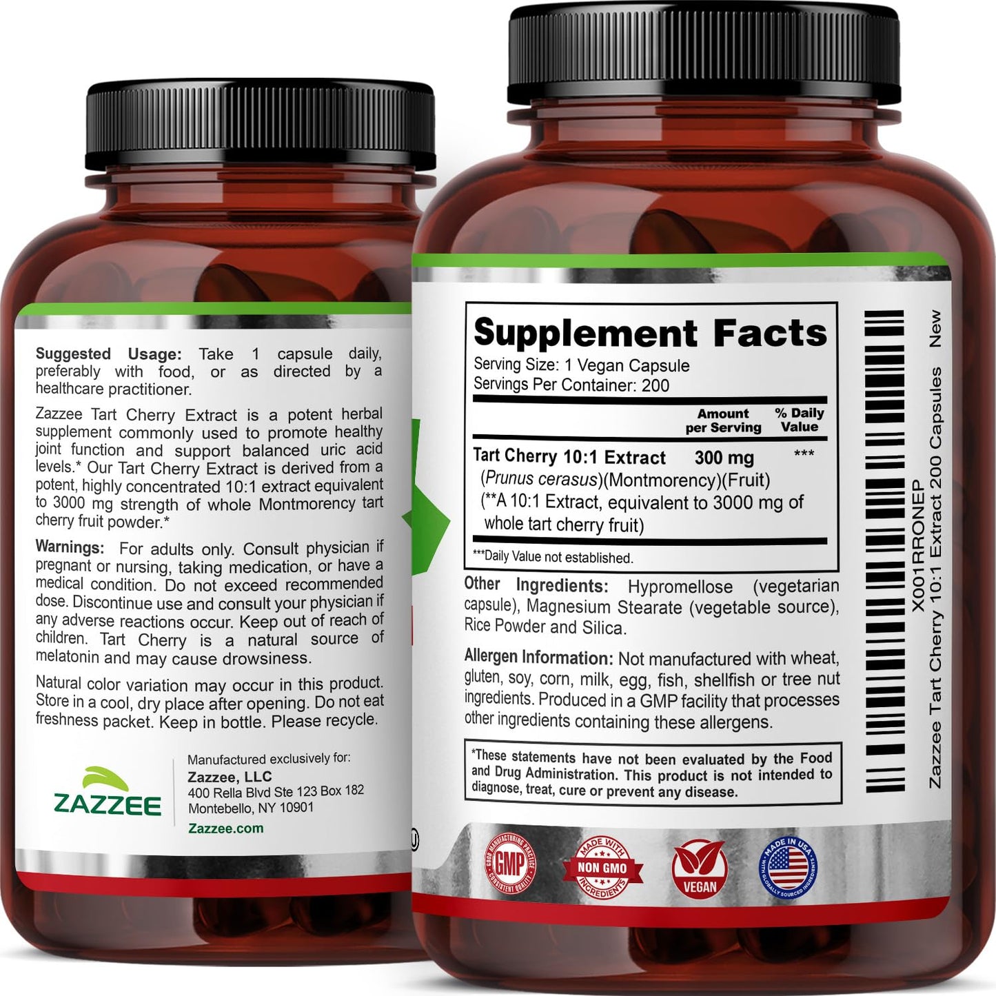 Zazzee Tart Cherry extract Montmorency cherry variety label