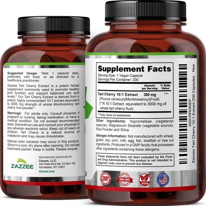 Zazzee Tart Cherry extract Montmorency cherry variety label