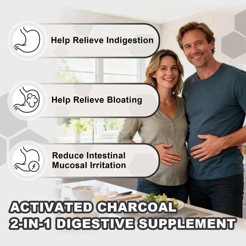 Side view of Jovithea 1200mg charcoal gummies bottle detailing daily dosage instructions