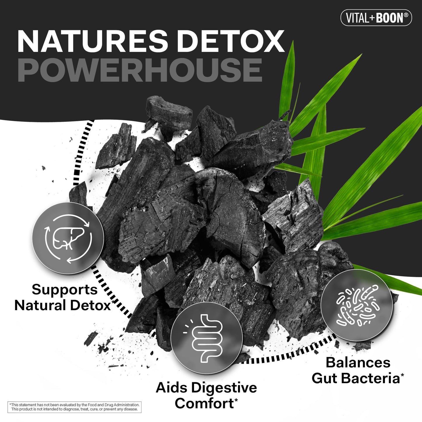 Vital+Boon digestive comfort supplement bottle showcasing allergen free certifications.