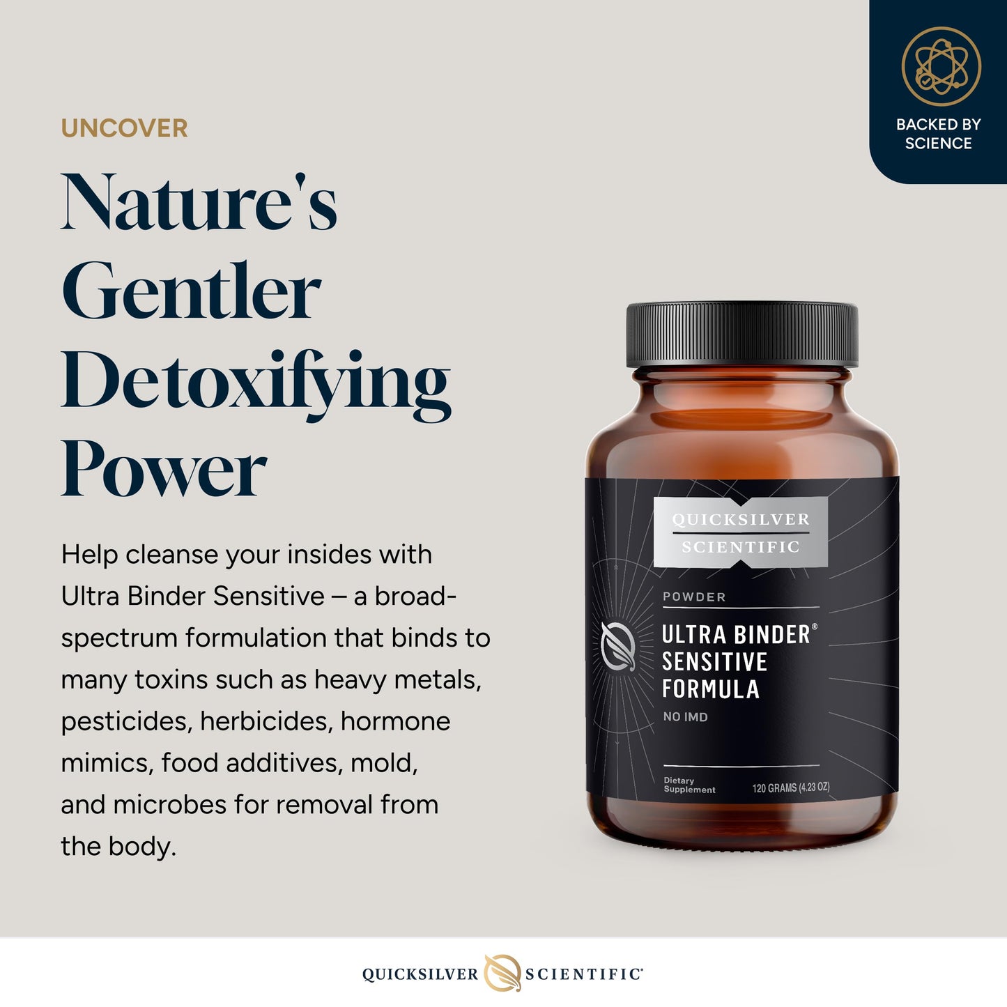 Quicksilver Scientific internal cleanse powder showing supplement facts and ingredient list.