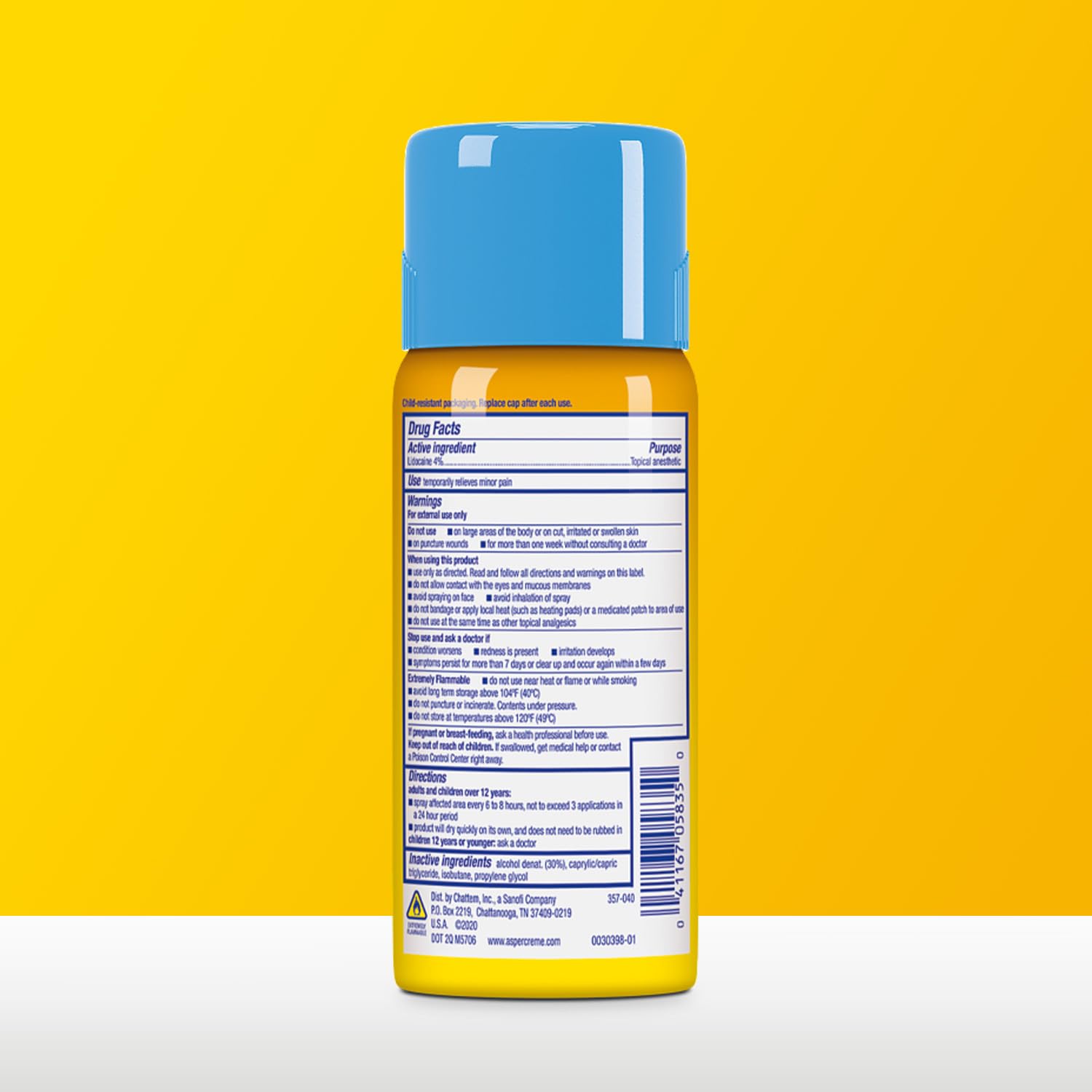Aspercreme Lidocaine Spray 4 fluid ounce bottle side view