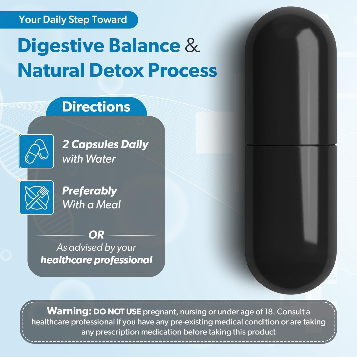 USA imported TRUEMED natural detox vegetable capsules side view.