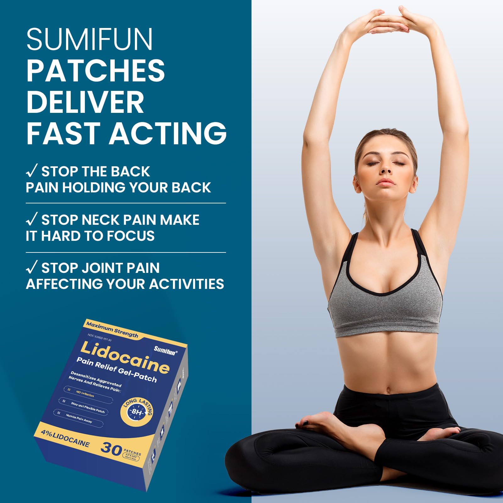 Back view of Sumifun lidocaine patch box showing ingredients
