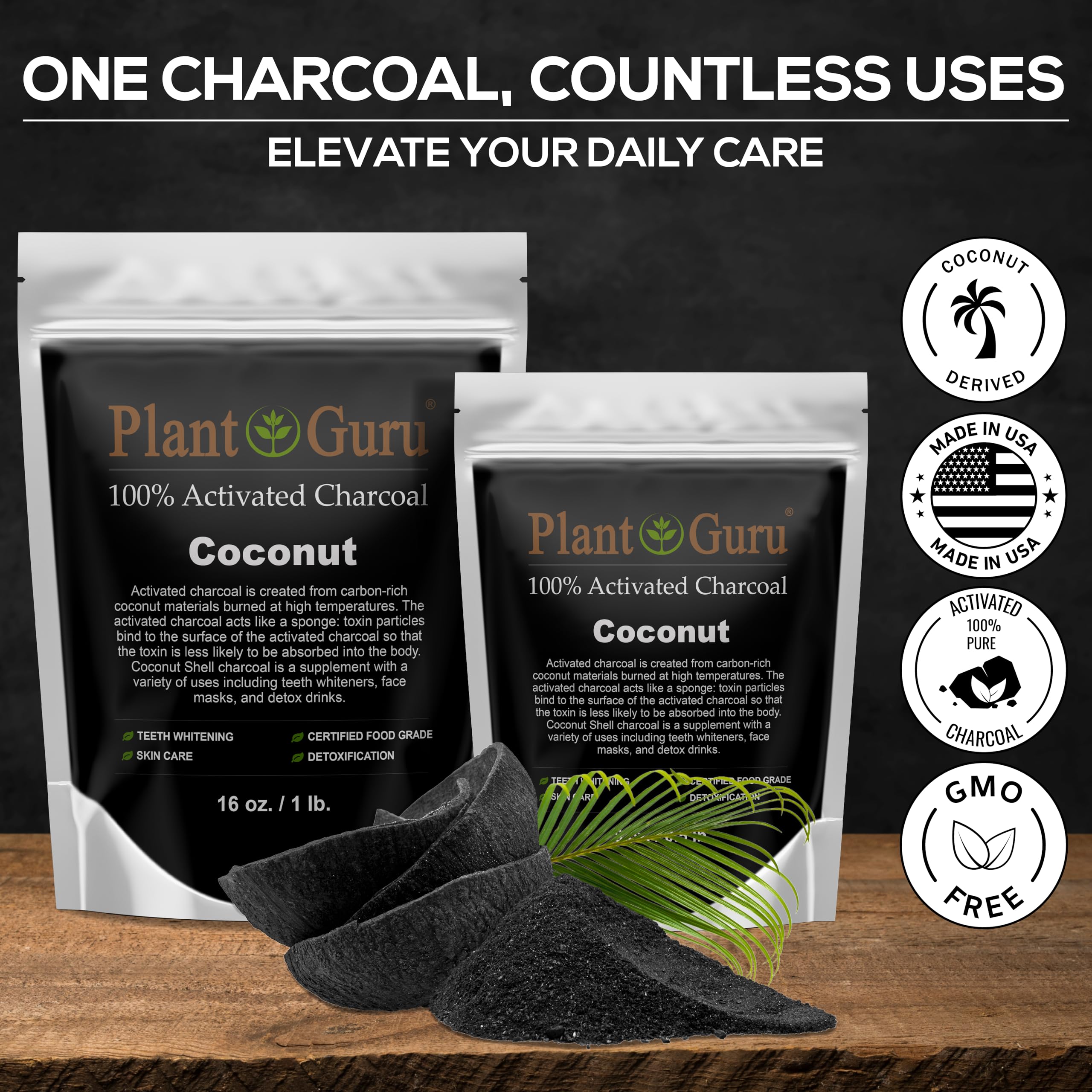 Pure coconut charcoal powder texture close up showcasing ultra fine black consistency