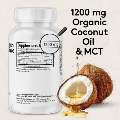 Premium Youth & Tonic digestive supplement bottle displaying supplement facts.